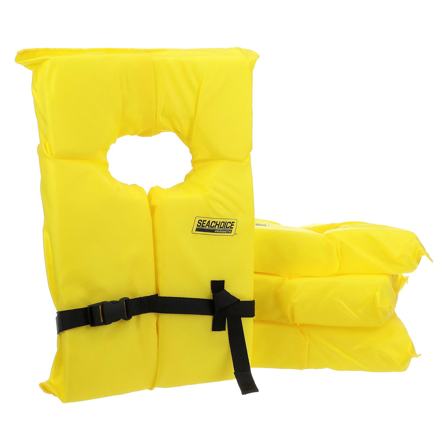 Seachoice Life Vest 4-Pack w/ Bag, Type II Personal Flotation Device, Yellow, Adult