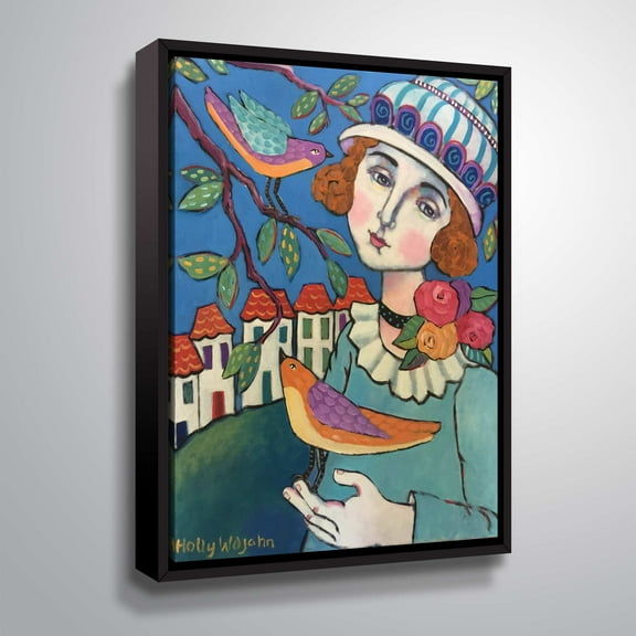 ArtWall WOMAN WITH BIRD, Gallery Wrapped Floater-framed Canvas by Holly Wojahn