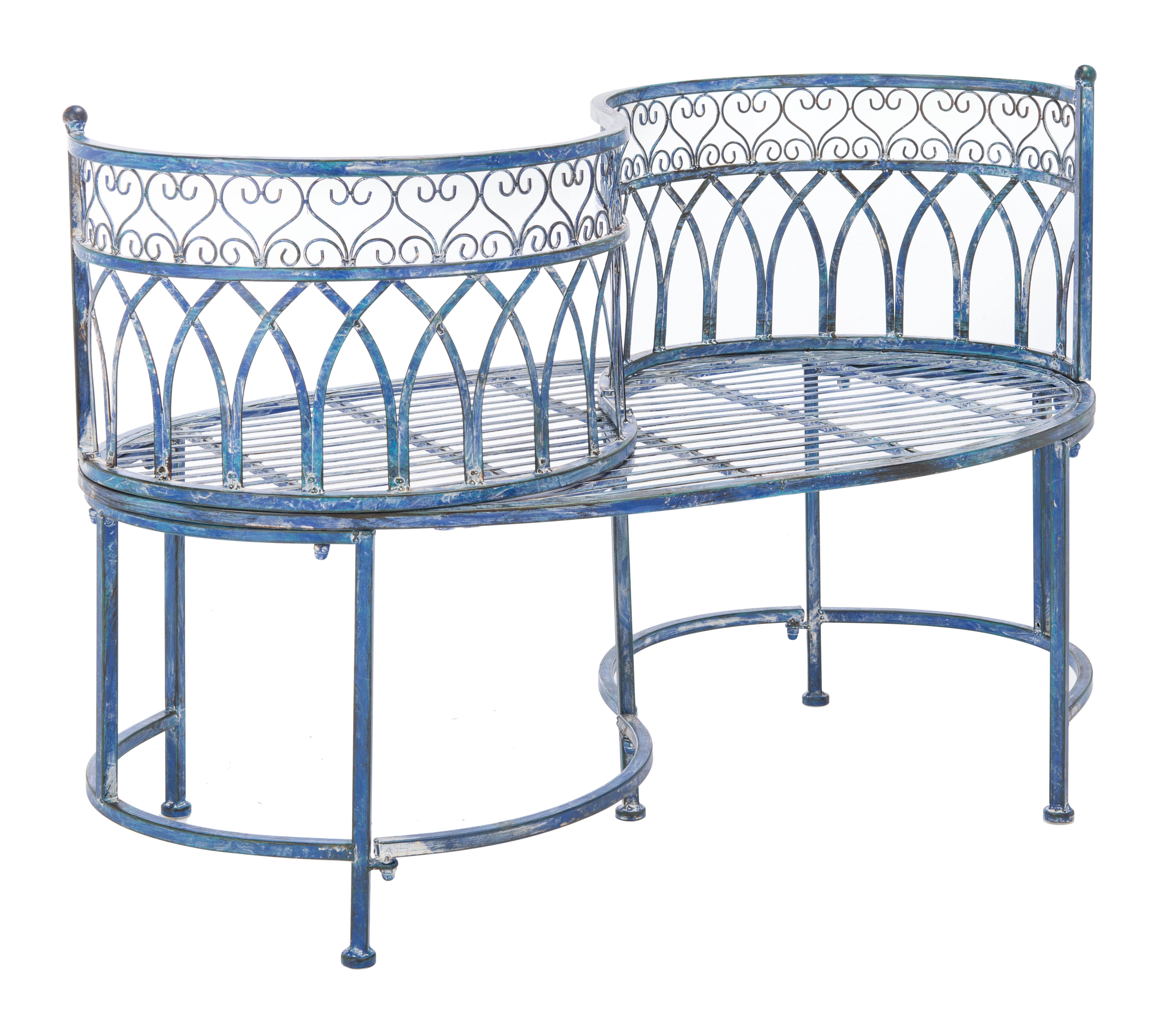 SAFAVIEH Lara Outdoor Patio Kissing Garden Bench, Antique Blue