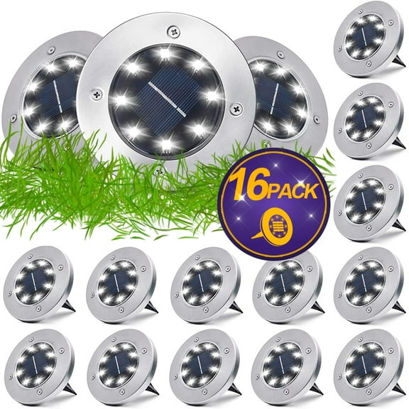 Solar Ground Lights,Warm Light Outdoor Solar Disk Lights, Waterproof In-Ground Lights, Solar Garden Lights, Landscape Lights for Pathway, Yard, Deck, Patio, Walkway, 16 Packs
