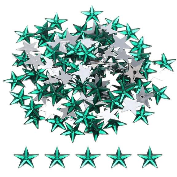 Uxcell 100Pcs Acrylic Star Rhinestone 0.55"x0.55" Flat Back Plastic Gems Jewelry Stickers Dark Green