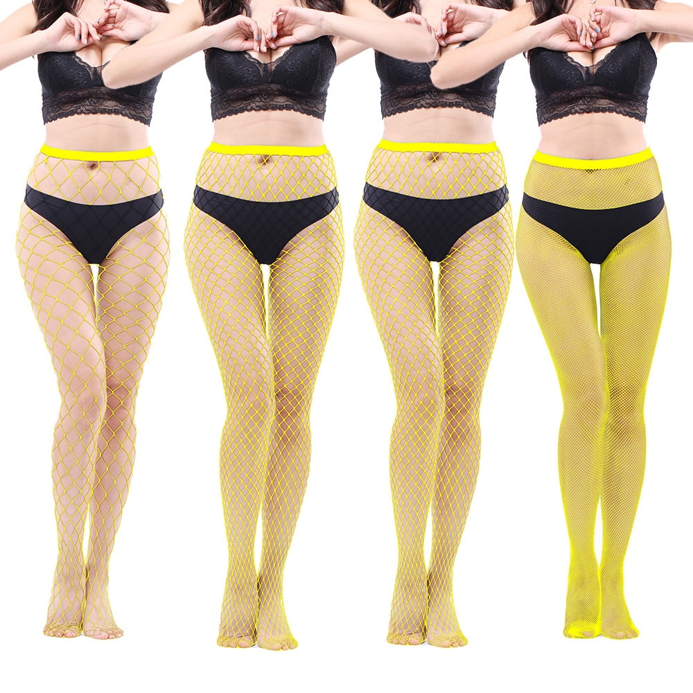 Womens High Waist Tights Fishnet Stockings Thigh High  Pantyhose,yellow，G186501