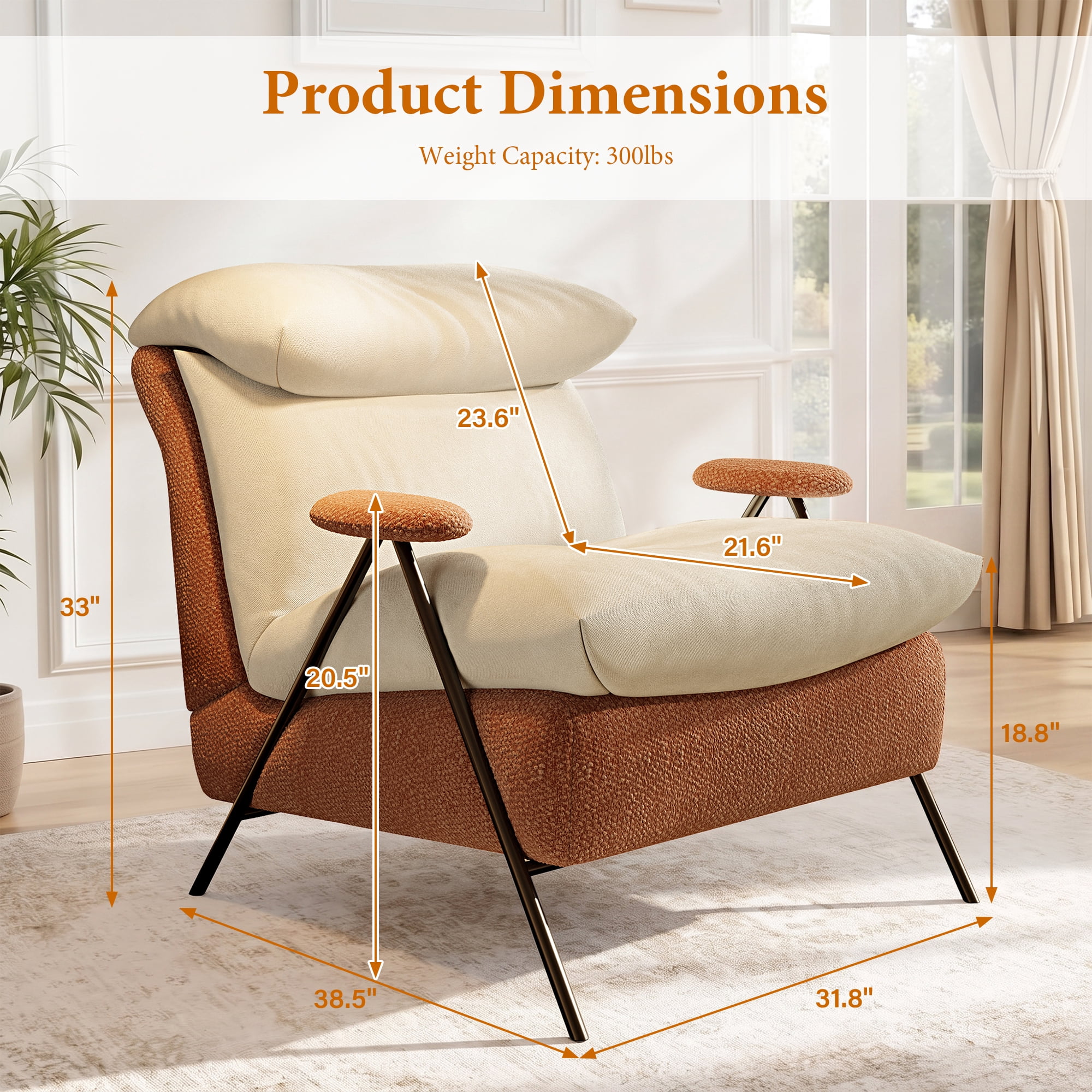 Aukfa Accent Chair, Modern Fabric Armchair with Thick Padded Seat and Back for Living Room & Bedroom, Beige