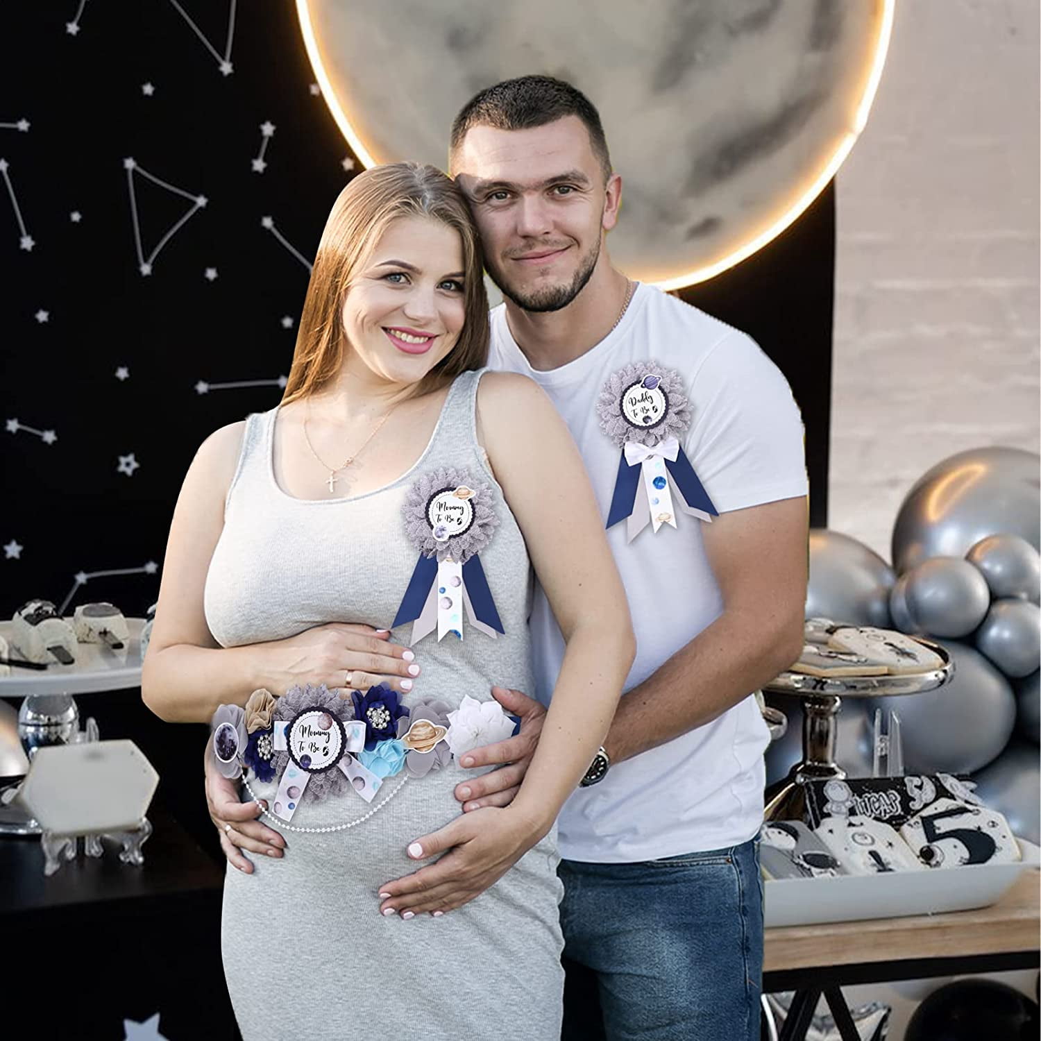 Space Baby Shower Sash, Mom to Be Maternity Flower Belly Belt with