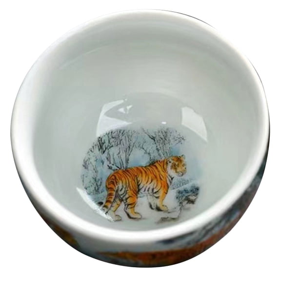 Vintage Ceramic Teacup Porcelain Coffee Mug with Tiger Design, Chinese Teaware, Multifunctional Water and Tea Cup for Office and Home