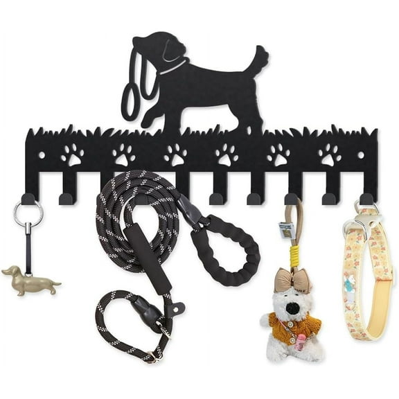 Metal Dog Coat Hooks Wall Mount Dog Leash Coat Rack 9.8×4.7inch 10 Hooks Decorative Paw Black Key Hooks Key Holder for Wall Lover Gift Hanging Hats Towels Bags Black