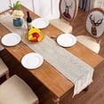 thumbnail image 4 of Nvzi Camino de mesa, camino de mesa bohemio de algodón y lino,camino de mesa de estilo rústico con borlas para bodas,decoración rústica para el hogar y el comedor (beige/malla, 12 x 90), 4 of 5
