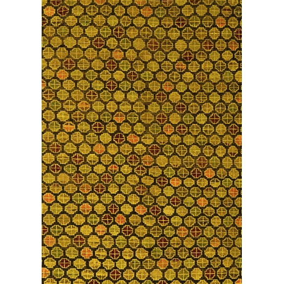 Ahgly Company Machine Washable Indoor Rectangle Abstract Yellow Modern Area Rugs, 5' x 7'
