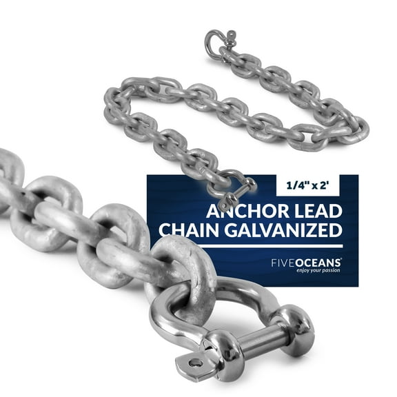 Five Oceans 1/4-Inch x 2-Foot Boat Anchor Lead Chain with Stainless Steel Shackles, High Test G4 Calibrated Galvanized Steel Chain- FO4489-G2