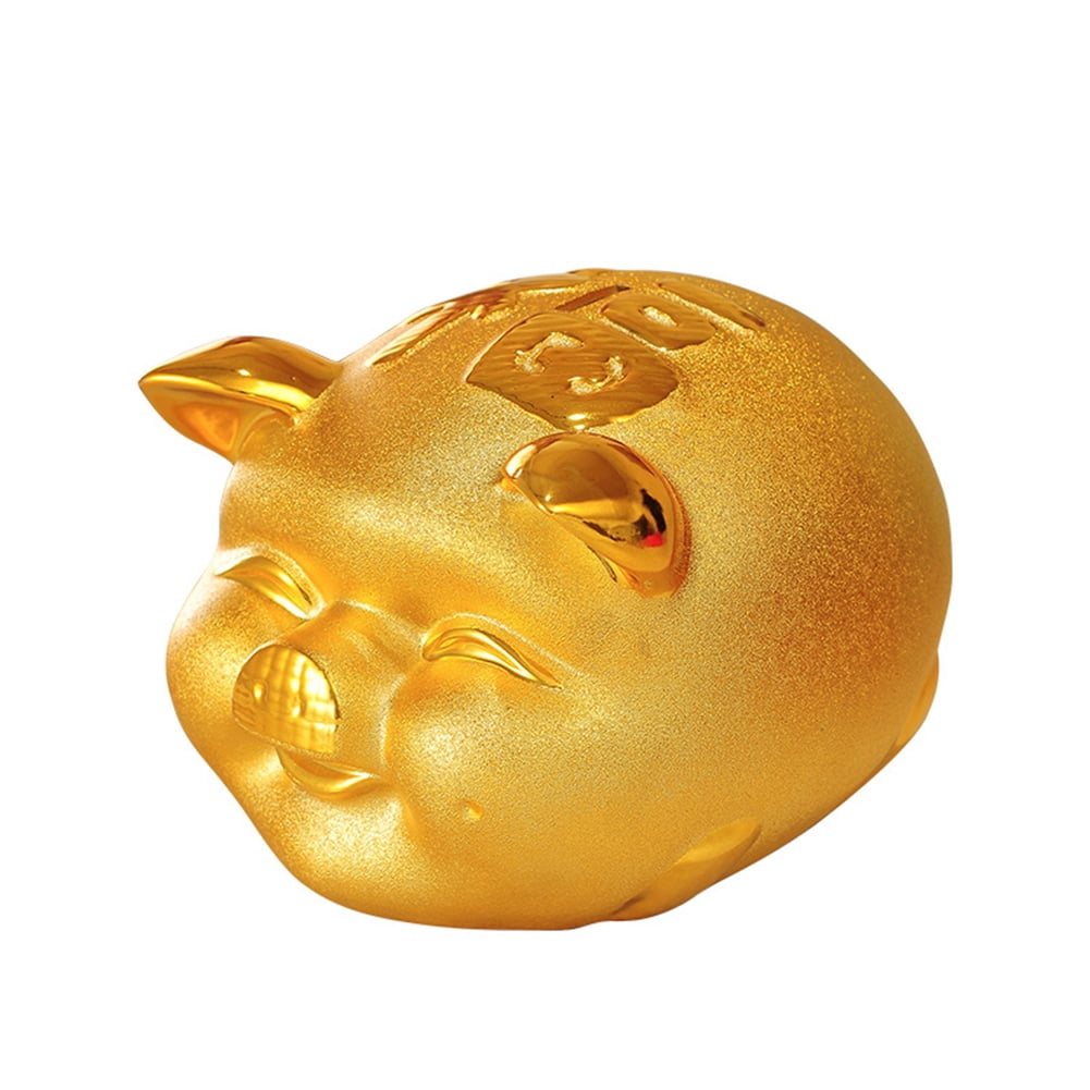 01 Ceramic Piggy Bank Gold Cute Pig Lucky Porcelain Fortune Pig Money Box  Piggy