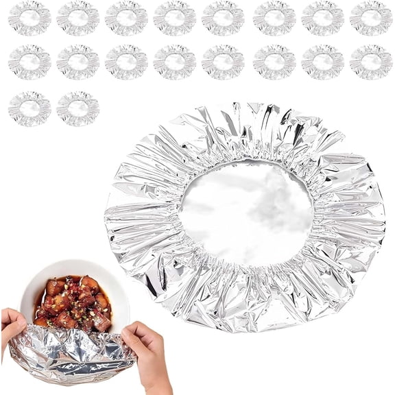 20PCS Reusable Aluminum Foil Food Covers, Pop-Up Tin Foil Food Insulation Cover, Heat Shield Lids for Refrigerator Storage, Leftover Food, And Meal Preparation, Fits Plates, Bowls, and Containers