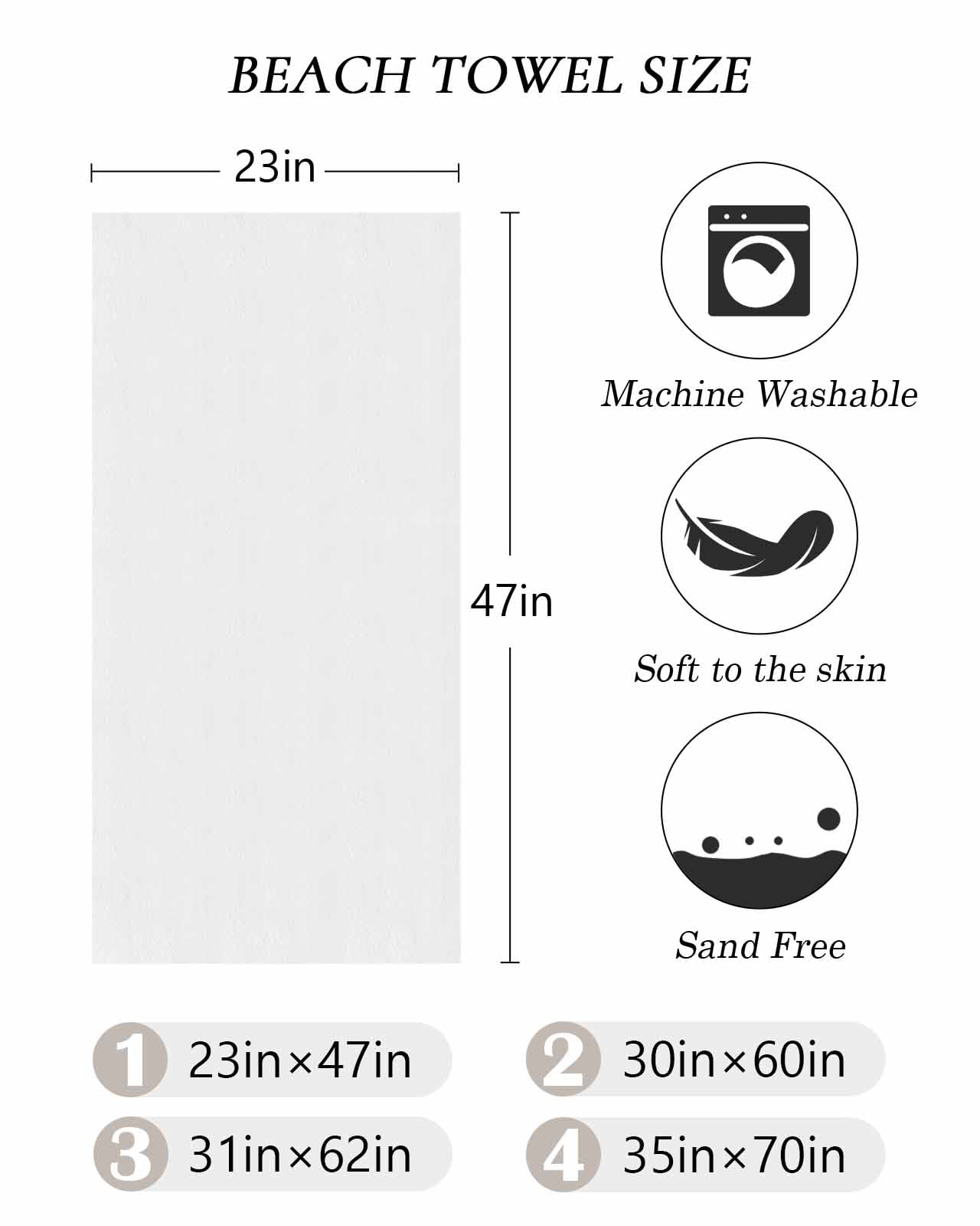 White Beach Towels Oversized Super Absorbent, Modern Minimalist Pure Soild Color Lightweight Bath Towel Quick Dry Sets For Bathroom/Pool/Rv Camping/Beach Play/Gym Room/Picnic 23"x47"