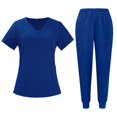 thumbnail image 2 of Minjewel Women's Stylish V-Neck Short Sleeve Scrubs for Women with Pockets, Lightweight & Breathable Scrub Set for Medical Professionals,Royal Blue S, 2 of 7