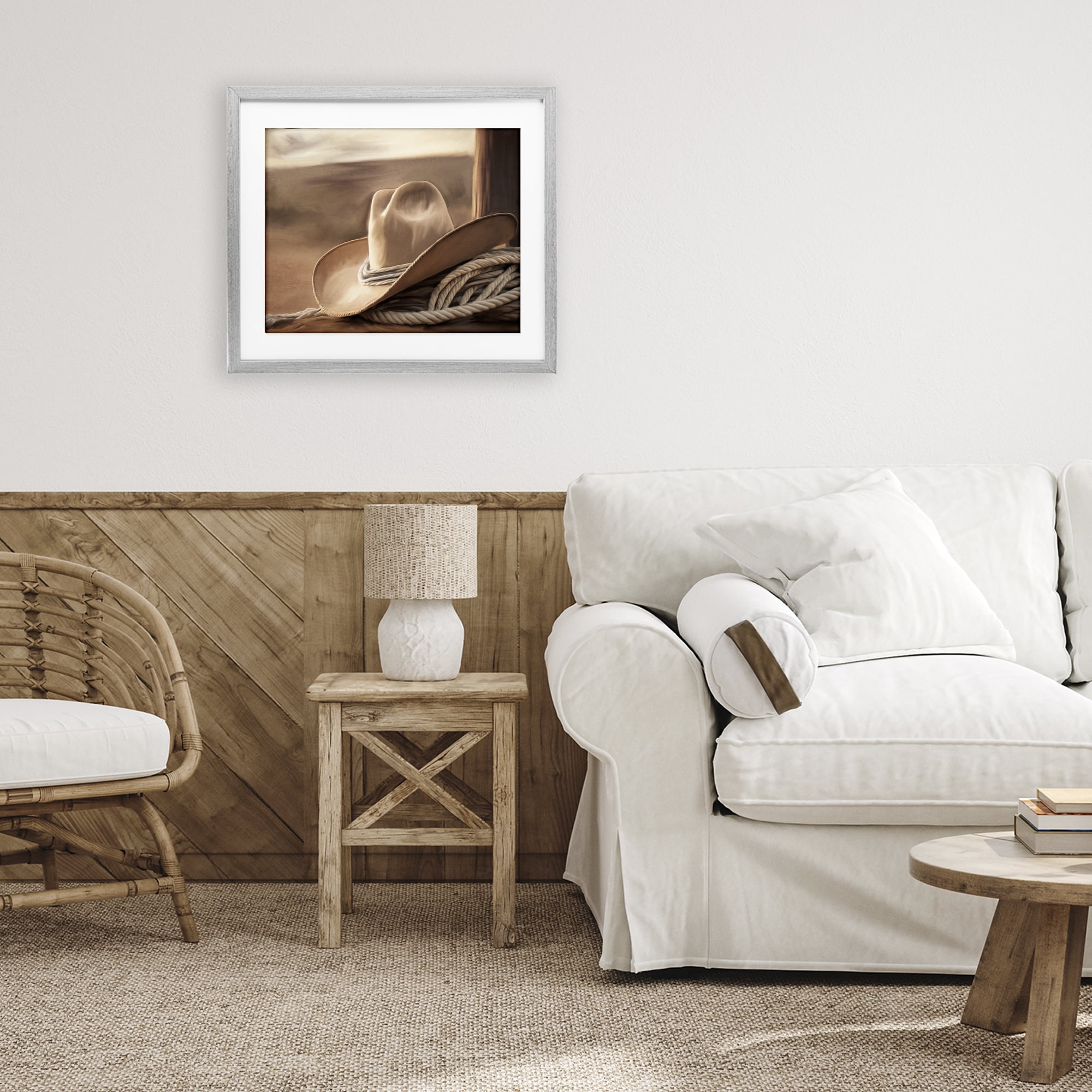 Stupell Industries White Cowboy Hat Gray Framed Print Under Glass, design by Kim Allen
