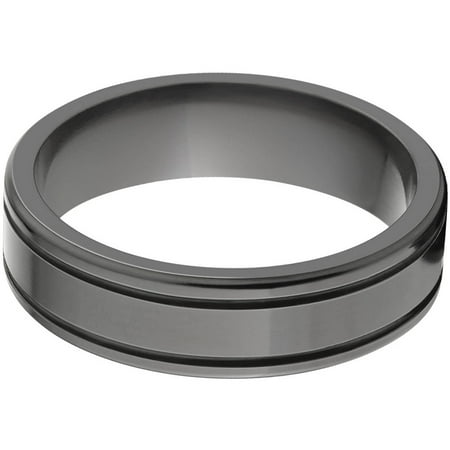 6mm Flat Black Zirconium Ring with Two Grooves and a Polished Finish