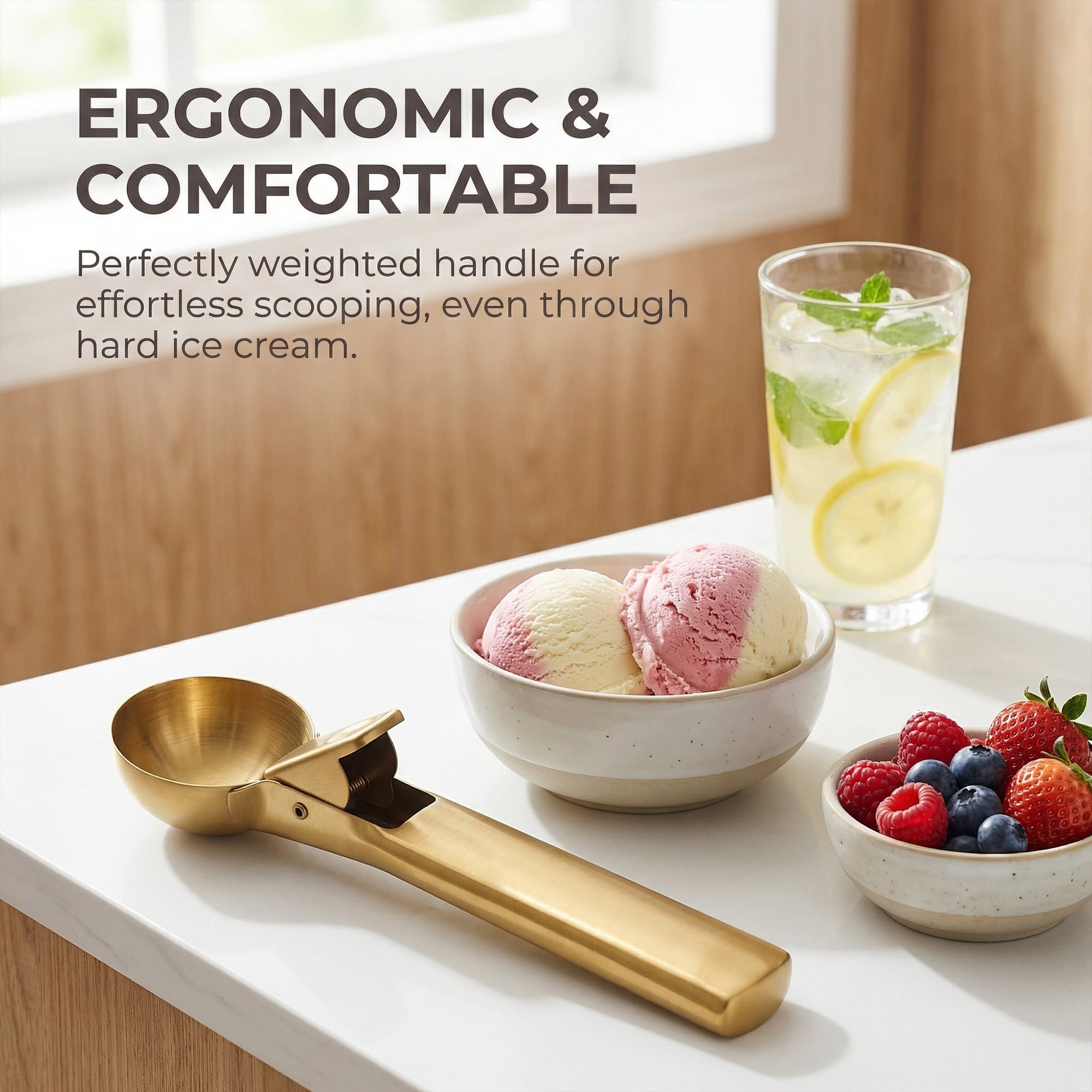Unique Bargains Stainless Steel Ice Cream Scoop with Durable Handle Gold 7.2in