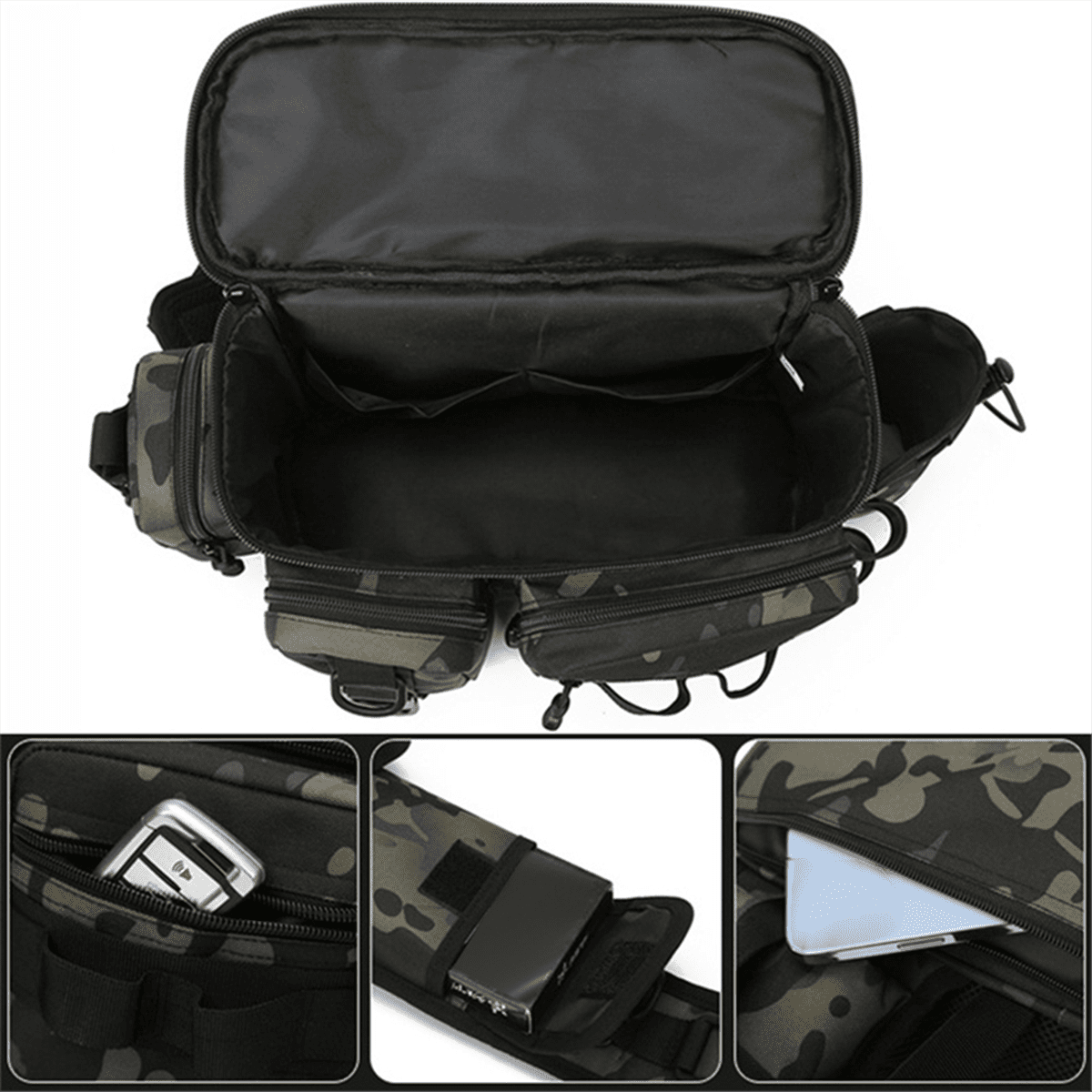 Fishing Tackle Backpack Lure Box Gear Storage Bag Fanny Pack Fly Fishing Backpack with Rod Holder Sling Shoulder Bag-B