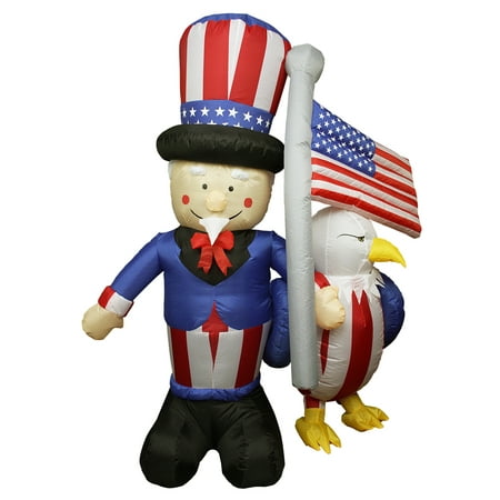 6' Inflatable Lighted Uncle Sam with American Flag and Eagle Outdoor Decoration