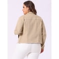 thumbnail image 4 of DARING DIVA Women's Plus Size Washed Front Frayed Classic Denim Jacket 1X Khaki, 4 of 6