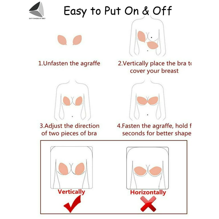 PULLIMORE Push Up Adhesive Bra Chest Gathered V Neck Silicone Bras  Strapless Backless Invisible Bras (Cup D, Skin) 