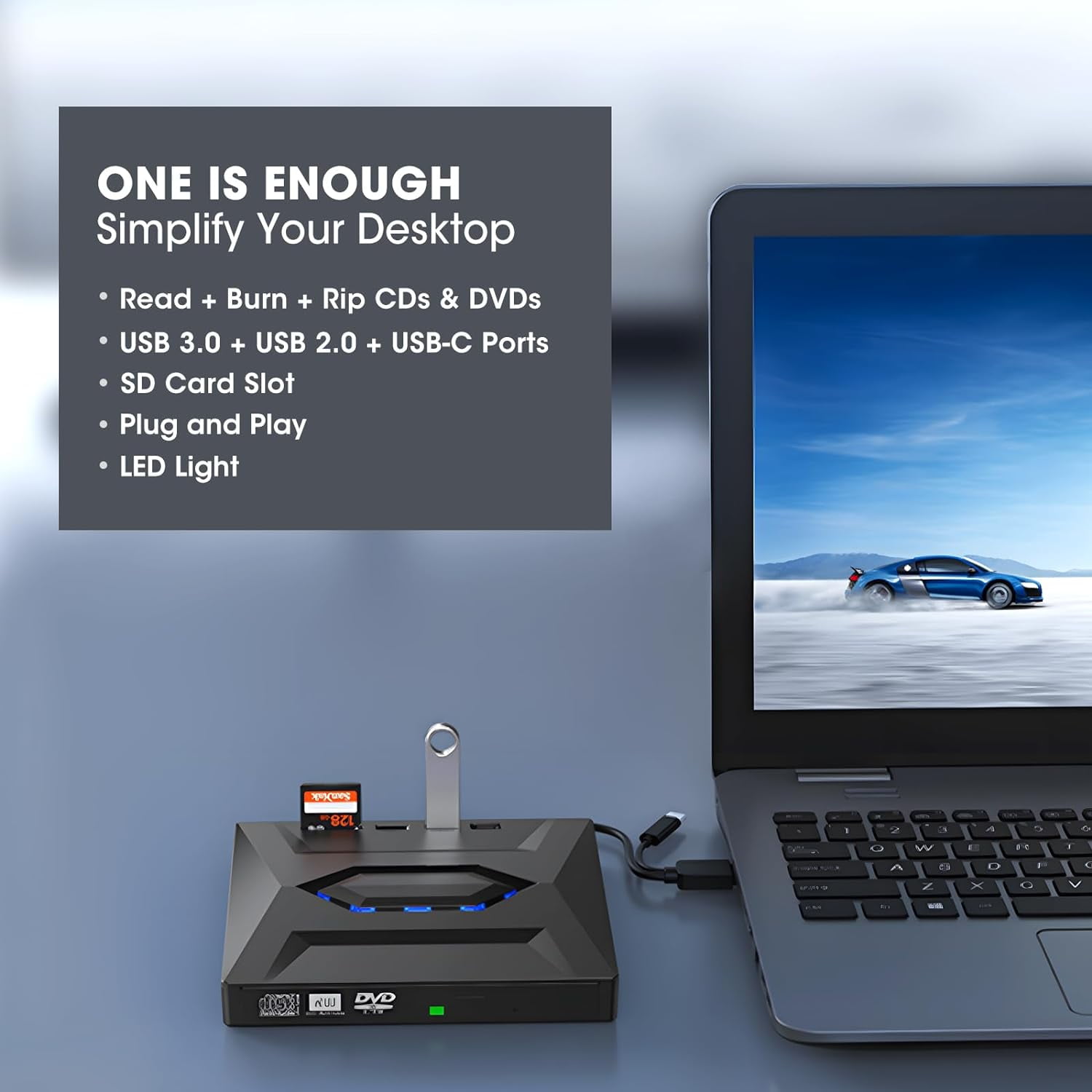 External CD DVD Drive, 6 in 1 CD/DVD-ROM Burner Player with