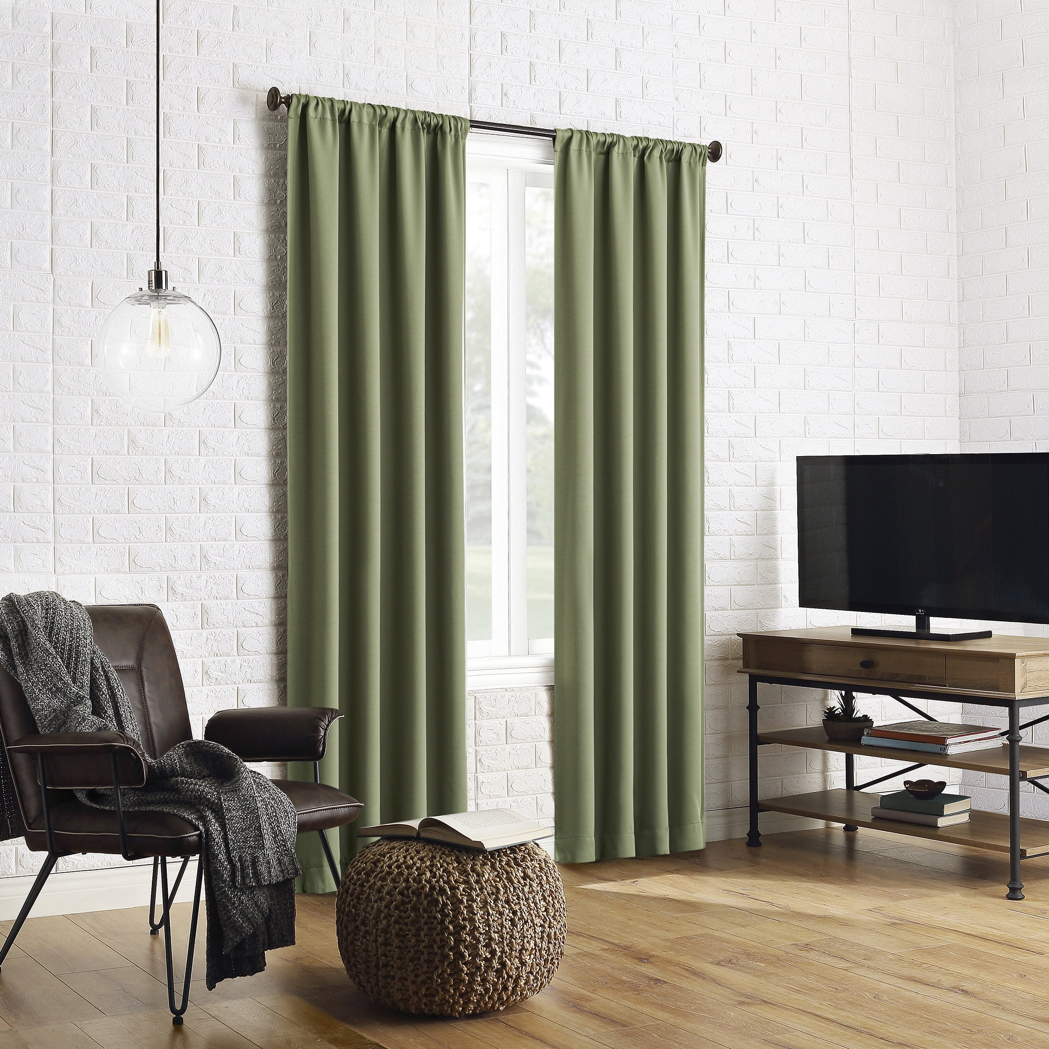 Sun Zero Avery 100% Blackout Rod Pocket Single Curtain Panel, Sage Green, 40"W x 95"L