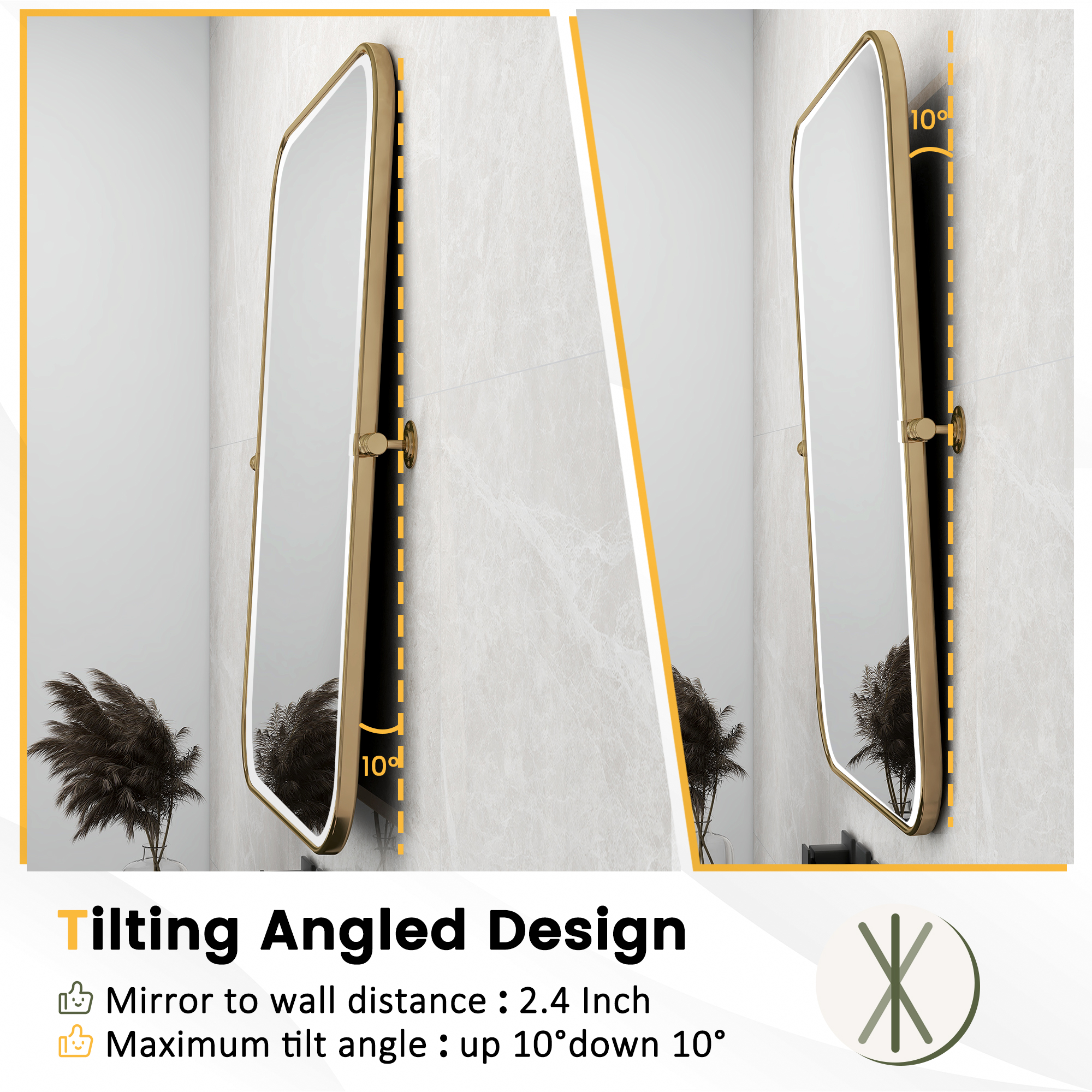MAYEERTY 32"x24" Gold Metal Framed Rectangular Mirror with Rounded Corner, Bathroom Vanity Mirror for Bedroom or Living Room