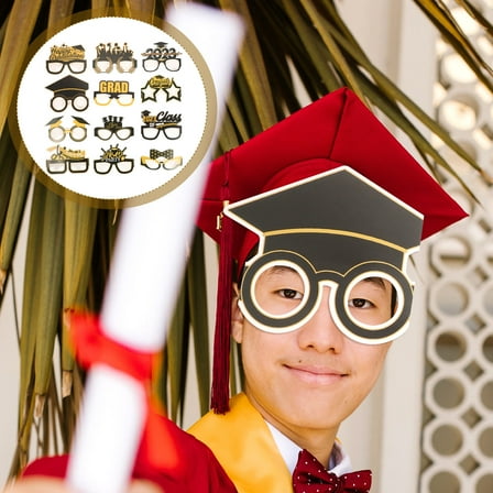MUSEYA 12pcs Graduation Photo Props Graduation Eyeglasses Paper Assorted Color Enhancer for Friends Parties