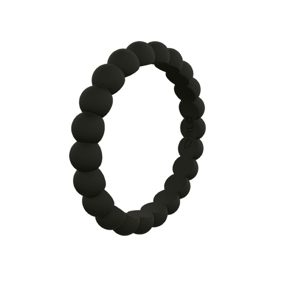 QALO Womens Black Bead Stackable Silicone Ring – Durable Wedding Bands with Flexible Comfortable Fit – Skin-Friendly and Lightweight Design – Size 08