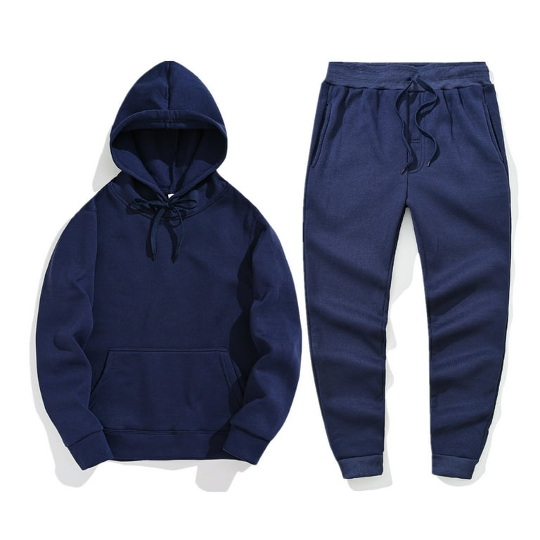 kpoplk Men s 2 Piece Tracksuits Fleece Pullover Sweatsuits Athletic Fit Jogging Hoodie Outfit Set Navy M Walmart