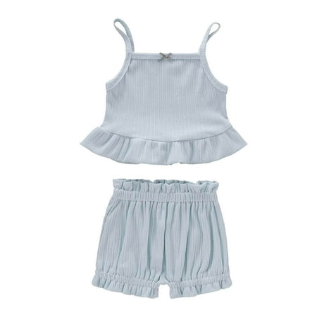 

Fesfesfes Toddler Baby Girls Summer Solid Color Sleeveless Top + Short+ Headband