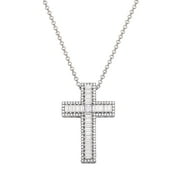 Brilliance Fine Jewelry Sterling Silver Simulated Diamond Cross Pendant, 18" Chain