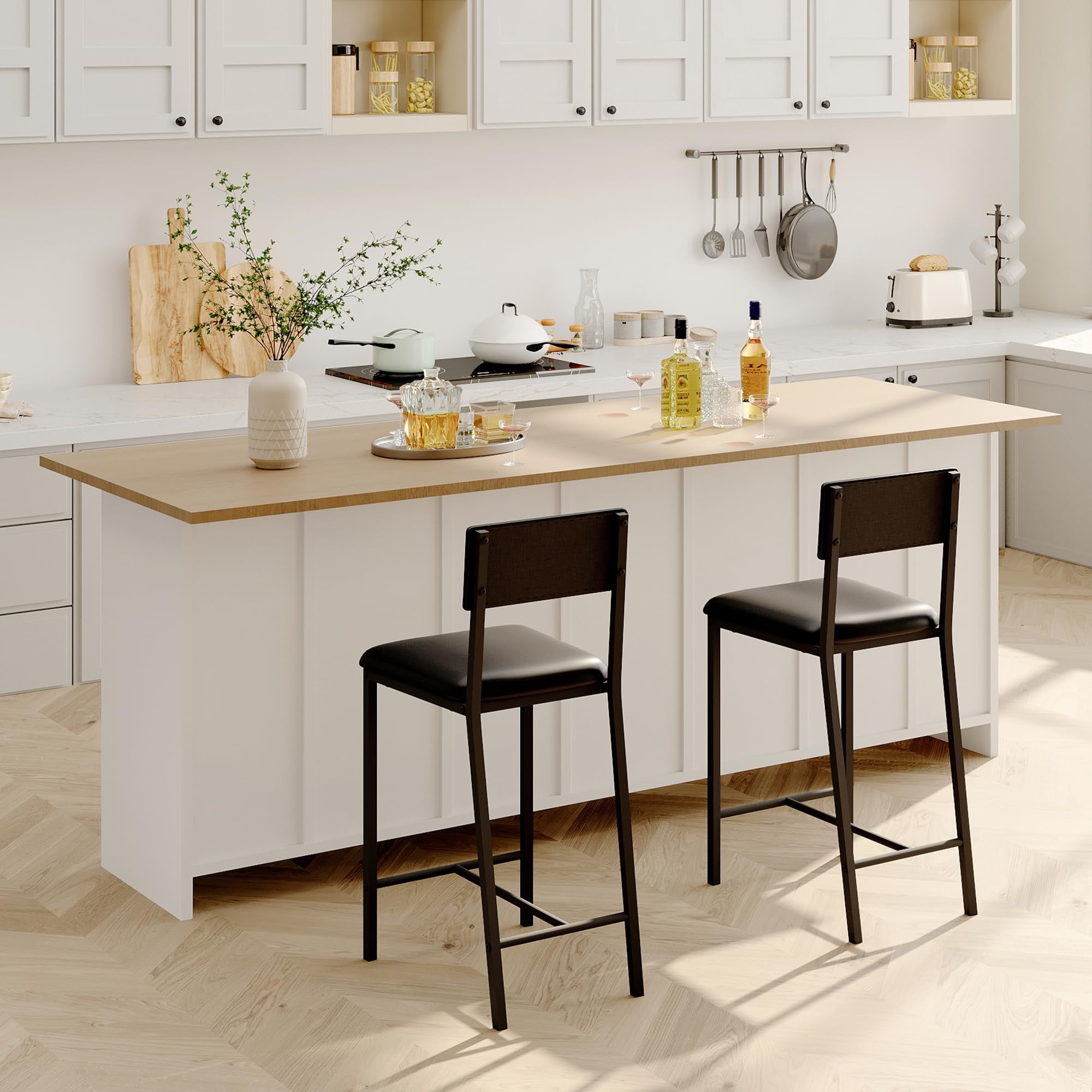 Ataucjin Dining Chairs Set of 2 Modern Upholstered Armless Dining Chairs,PU Dining Chairs Curved Backrest,Dining Room Chairs Kitchen Chairs with 26IN Metal Legs and Sturdy H-Frame for Home,Bar