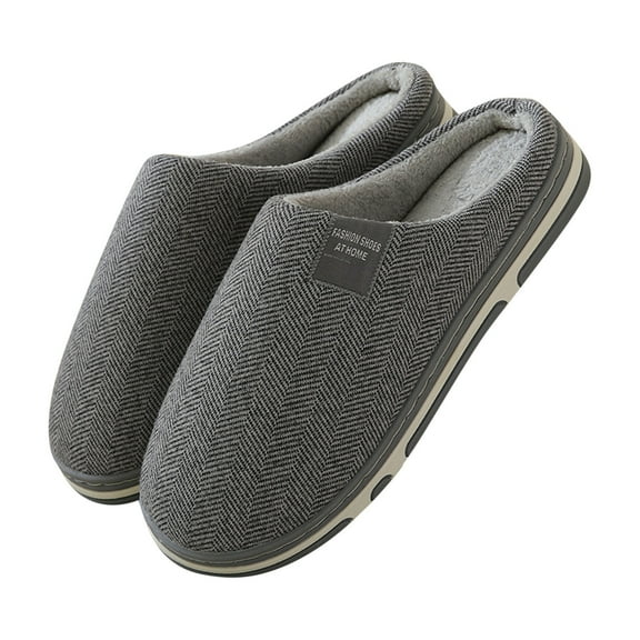 Lovskoo 2024 Mens Indoor Memory Foam Cotton Scuff Slippers Slip On Summer House Shoes Flats Breathable Washable Non-Slip Rubber Soles Gray