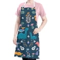 thumbnail image 5 of Colorful Dinosaurs Flowers Border Pattern Apron-Garden Aprons for Women with Pockets-Cotton Linen Waterproof Kitchen Cooking Gardening Aprons Adjustable for Kitchen,Cooking,BBQ and Salon 33x27 Inch, 5 of 7