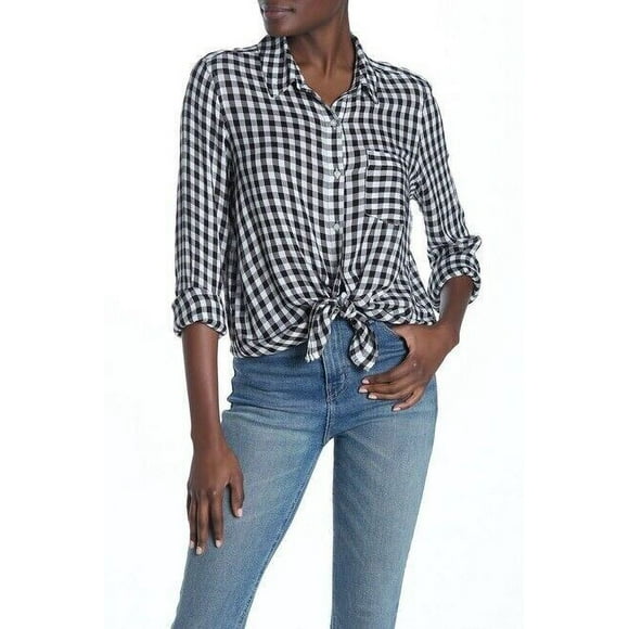 Abound Chemise Légère à Carreaux Noire Annet avec Nœud devant Taille TP