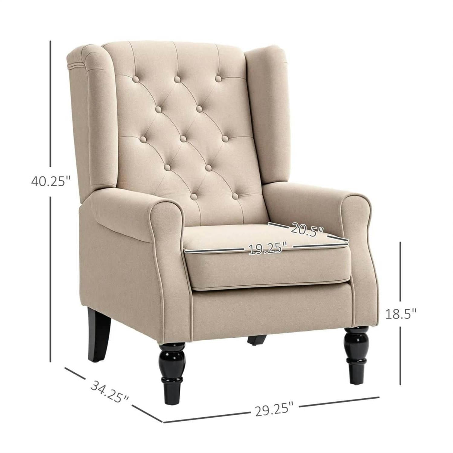 Demi Bonn 40" Modern Upholstered Armchair with High Back Button Tufted, Mid-Century Retro Wood Leg Chair for Living Room, Bedroom, Beige