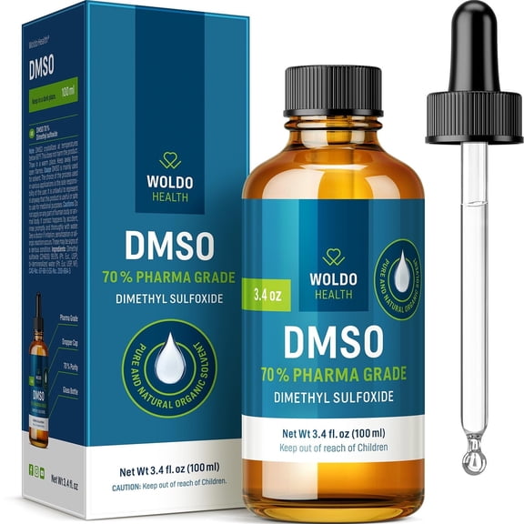 WoldoHealth DMSO 70% with Demineralized Water 30% – Pharmaceutical Grade Solvent in 3.4 fl oz Amber Glass Bottle with Dropper – High Purity, Clean Scent, Lab & Technical Use