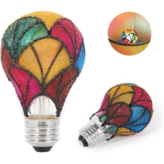Stained Glass YANTON Light Bulb, 3.5W E26 Base A19/A60 Color Bulb 120V, Frosted Ambiance Bulb for Home Lighting, Party, Festive Decoration, 2 Pack Non-Dimmable