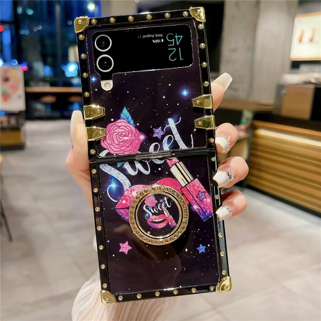 Luxury Flower Plaid Leopard Pattern Lip Cover For Samsung Galaxy Z Flip 4 Case Flip 6 Case For Samsung Galaxy Z Flip 5 Flip 3
