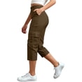 thumbnail image 4 of Brown Capris Pants for Women High Waisted Cargo Pants Lightweight Summer Casual Hiking Cropped Trousers with Pockets, 4 of 6