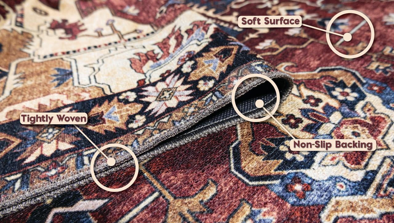 L'Baiet Monica Abstract Washable Area Rug Red 8' x 10' Large Big Rugs Carpet for Living Room, Bedroom, Kitchen, Entryway, Nursery, Playroom, Office | Boho Aesthetic Modern Colorful Home Decor