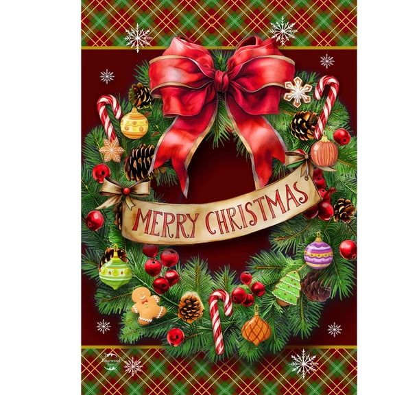 Briarwood Lane Christmas House Flag 40x28 For Outdoor Adorned Wreath For Christmas House Flag