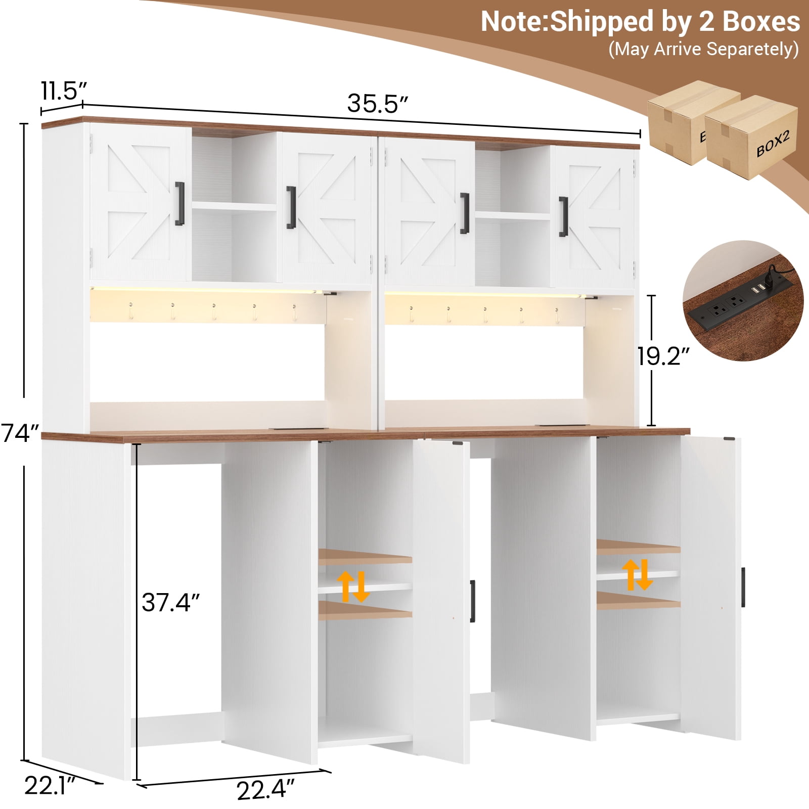 Aheaplus 2-in-1 Mini Fridge Cabinet & Coffee Bar Station Bundle - with Power Outlet, LED Light, Microwave Shelf & Storage, Ideal Beverage Center for Kitchen, Dorm, Office,White