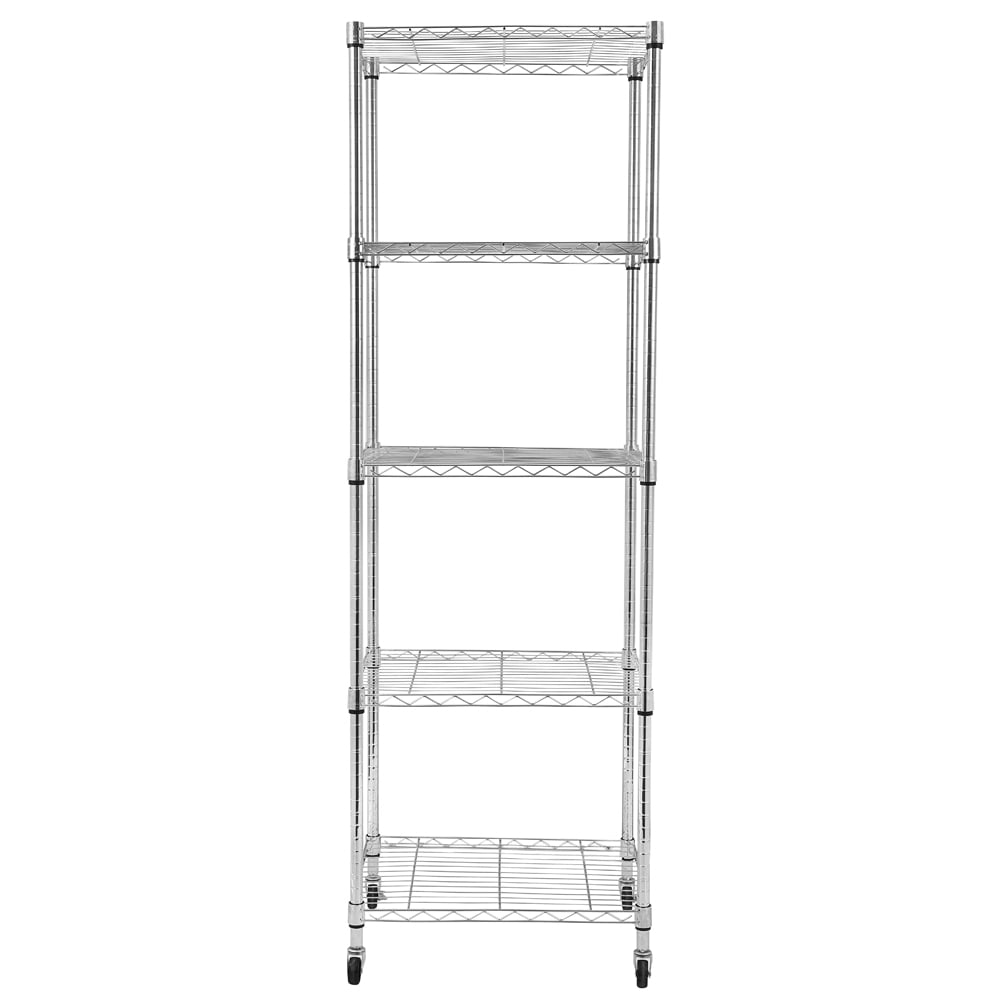 5-Tier Chrome Steel Wire Shelving Unit Commercial Grade Storage Rack with Caster Wheels Leveling Feet for Home Garage Warehouse Restaurant