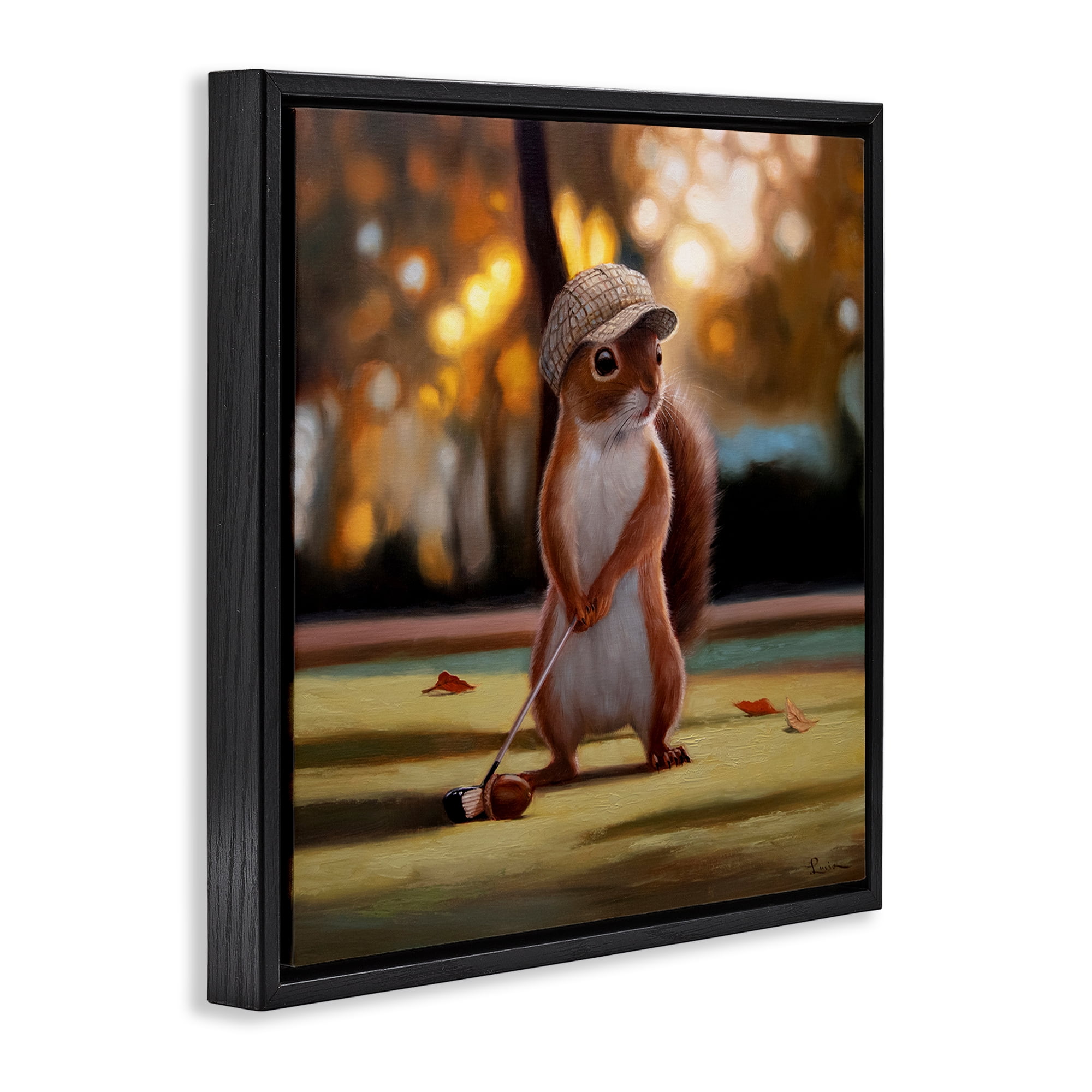 Stupell Industries Golf Nut Squirrel Black Framed Floater Canvas Wall Art, design by Lucia Heffernan