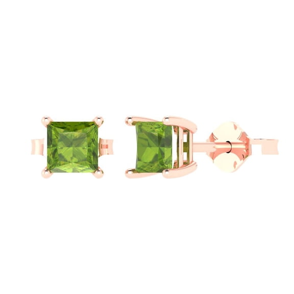 Clara Pucci 1Ct Natural Peridot Princess Cut VVS1 Push Back Stud 18k Solid hypoallergenic Gold Designer Earrings For August