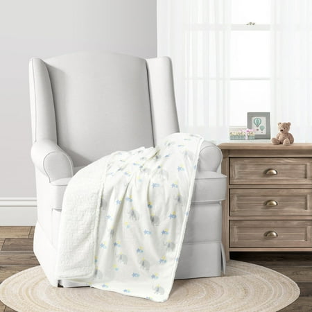 UPC: 0194938029001 | Lush Decor Elephant Balloon Soft Sherpa Blanket Gray/Blue Single 30X40