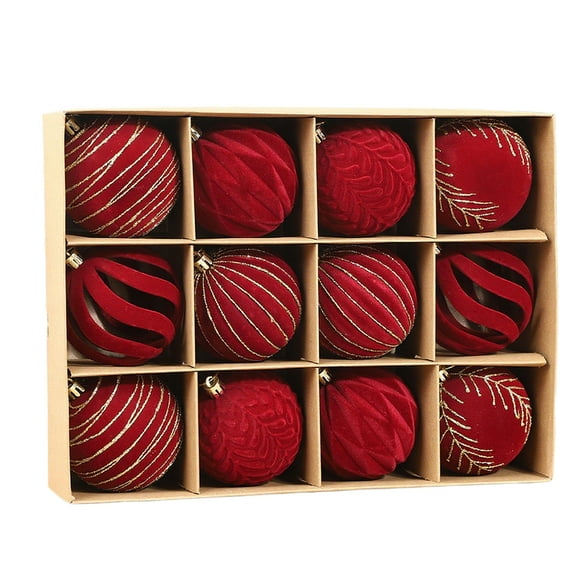 Flocking Christmas Balls Set of 12, Dark Color Velvet Ornaments for Christmas Tree, Shatterproof Hanging Baubles with Glossy, Matte & Glitter Finishes for Holiday Decorations