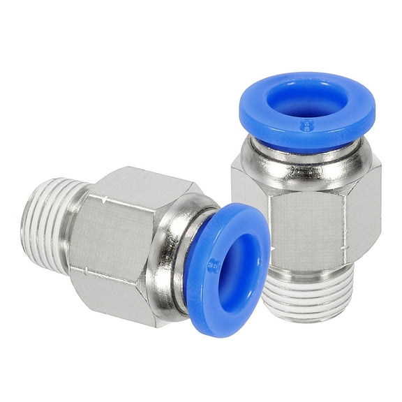 2 Pcs NPT Push to Connect Air Fittings, Male Straight 8mm Tube OD x 1/8" NPT Thread Air Quick Connector, Blue